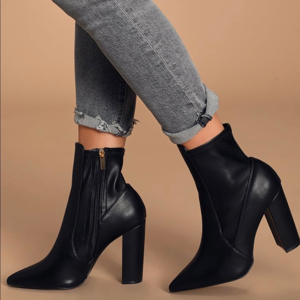 Lulu’s Cascina Black Pointed-Toe Mid-Calf Booties
